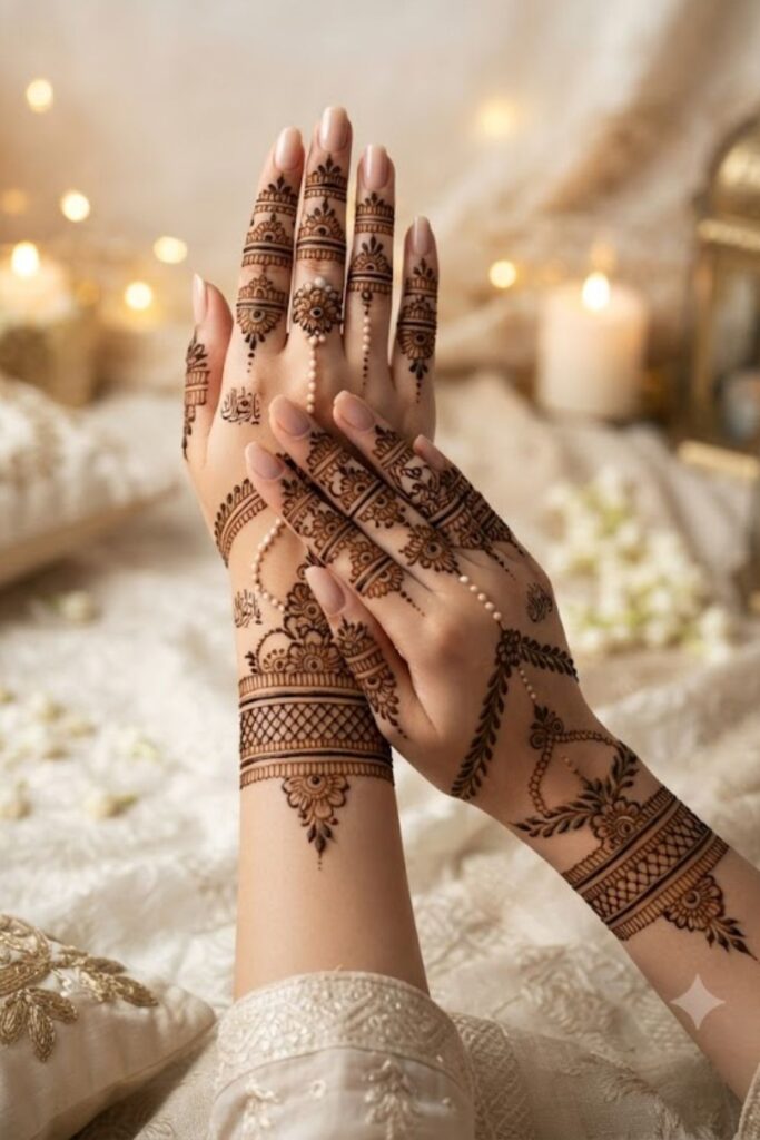 Jewelry Style Eid-Milad-un-Nabi Mehndi Designs 2026 featuring bracelet, ring, and elegant jewelry-inspired henna patterns