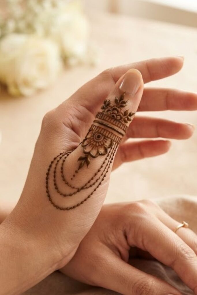 Jewelry Style Thumb Mehndi Designs with Elegant Ring and Bracelet Inspired Henna Patterns