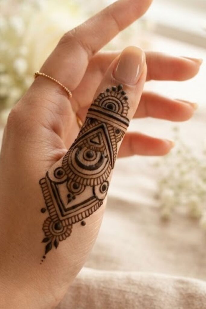 Modern Geometric Thumb Mehndi Designs with Stylish Lines Shapes and Minimal Henna Patterns