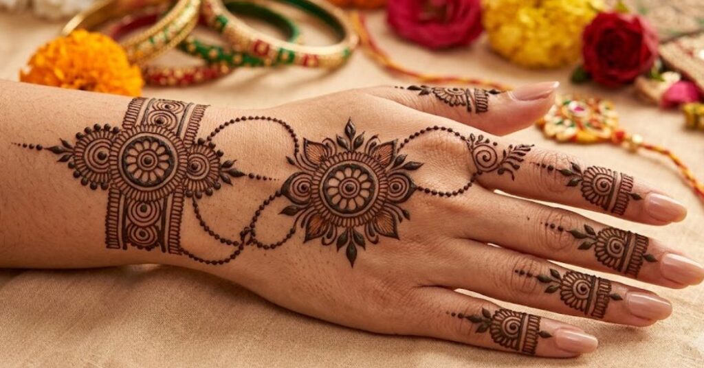 Rakhi Inspired Mehndi Design with traditional rakhi motifs and elegant henna patterns