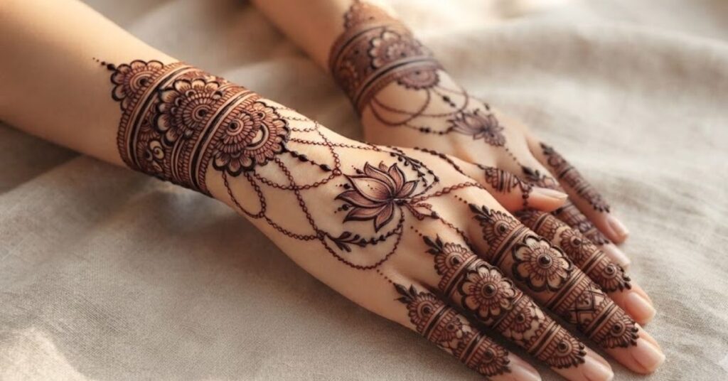 Ring Style Mehndi Designs featuring elegant finger ring henna patterns, floral details, and jewelry-inspired mehndi art for modern girls