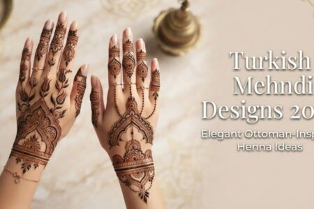 Turkish Mehndi Designs 2026 featuring elegant Ottoman-inspired floral and jewelry-style henna patterns on front and back hands.