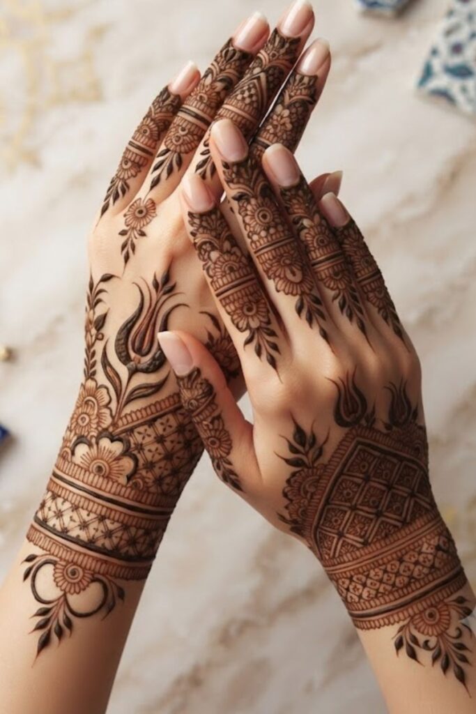 What Are Turkish Mehndi Designs featuring elegant Ottoman-inspired floral henna patterns with fine-line Turkish motifs on hands.