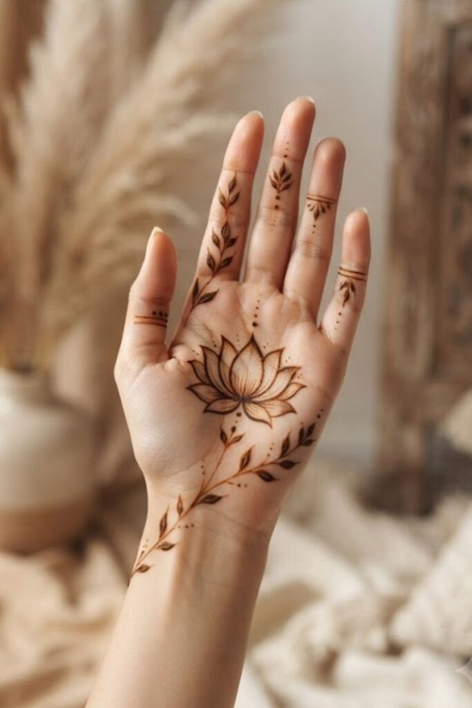 Simple Lotus Mehndi Designs 2026 with elegant floral henna pattern