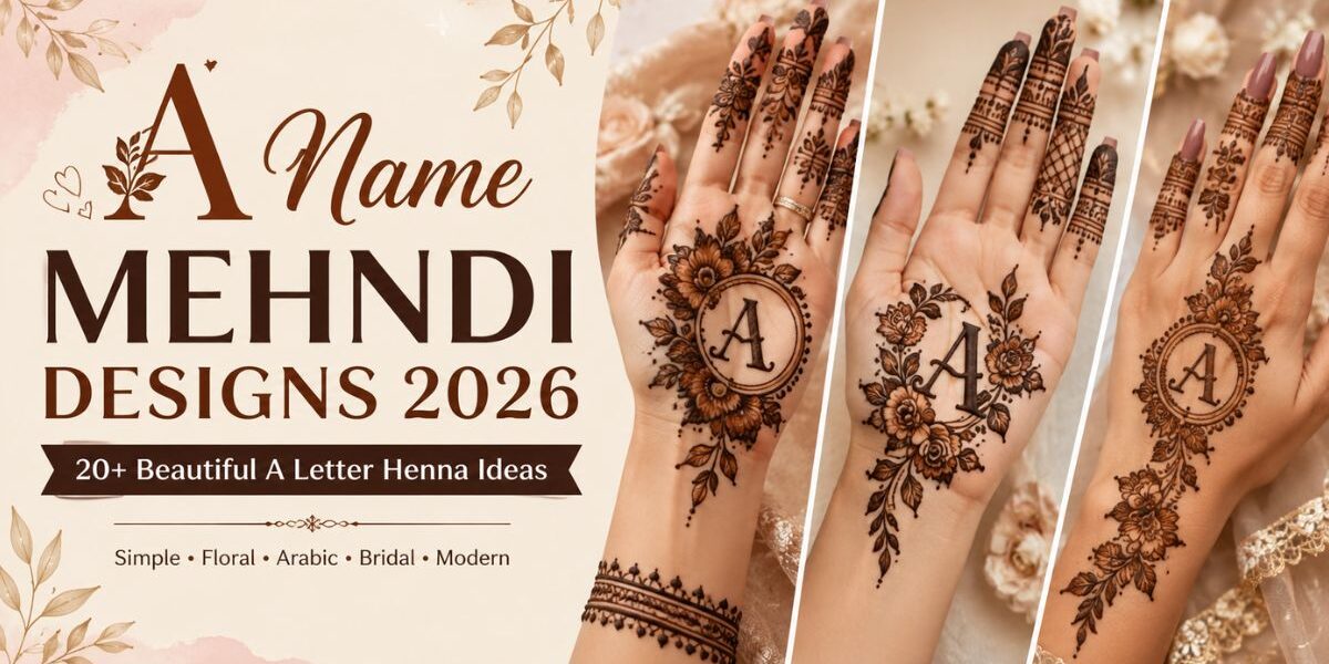 A Name Mehndi Designs 2026 featuring beautiful A letter henna designs