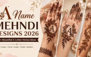A Name Mehndi Designs 2026 featuring beautiful A letter henna designs