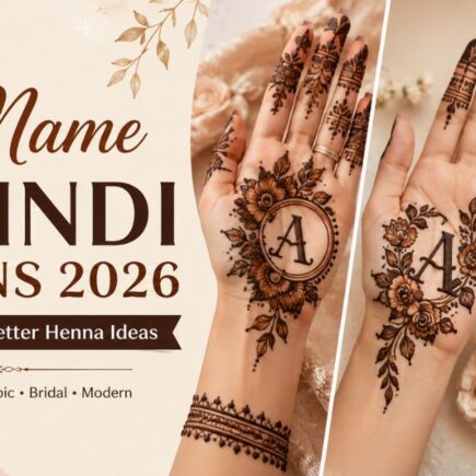 A Name Mehndi Designs 2026 featuring beautiful A letter henna designs