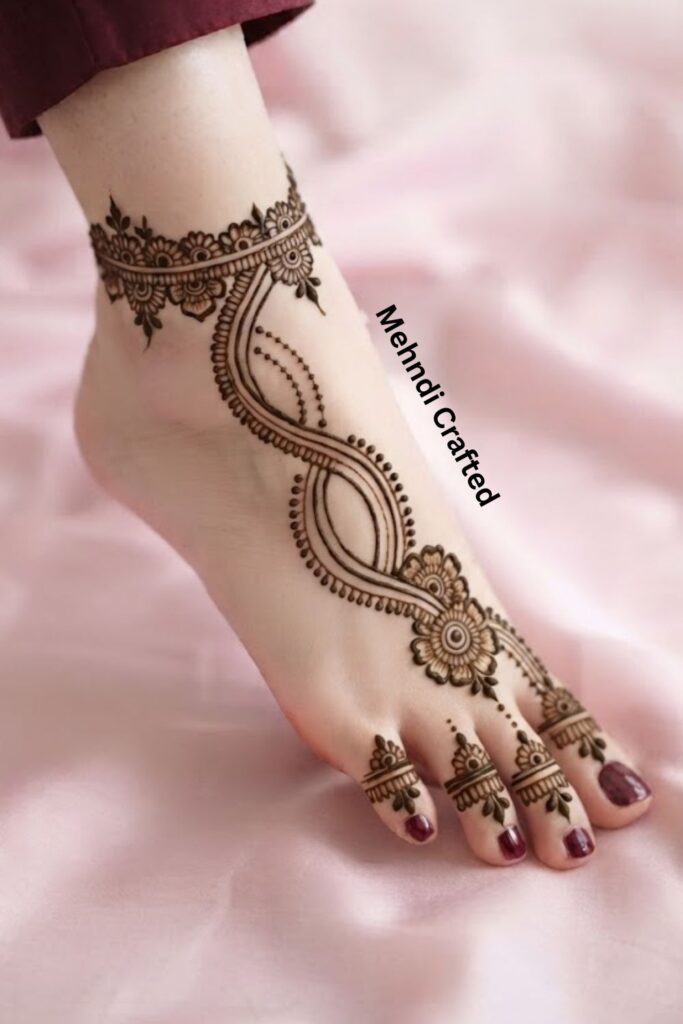 Curved line and dot foot mehndi design