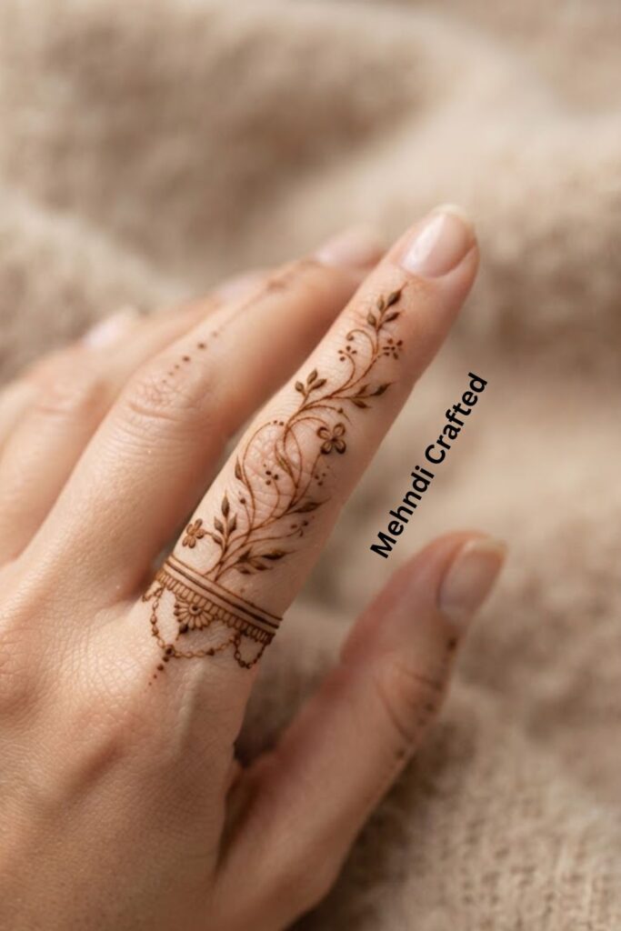 Delicate Finger Bracelet and Vine Combination with elegant floral henna details