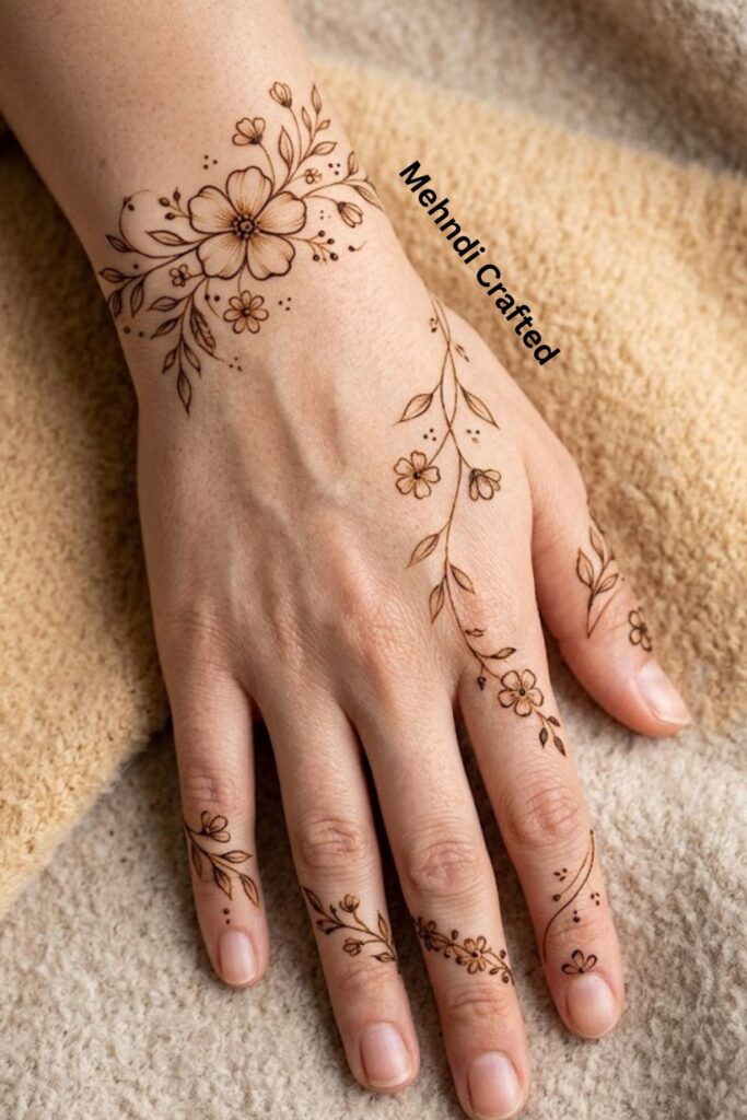 Delicate Floral Wrist Mehndi with fine finger designs
