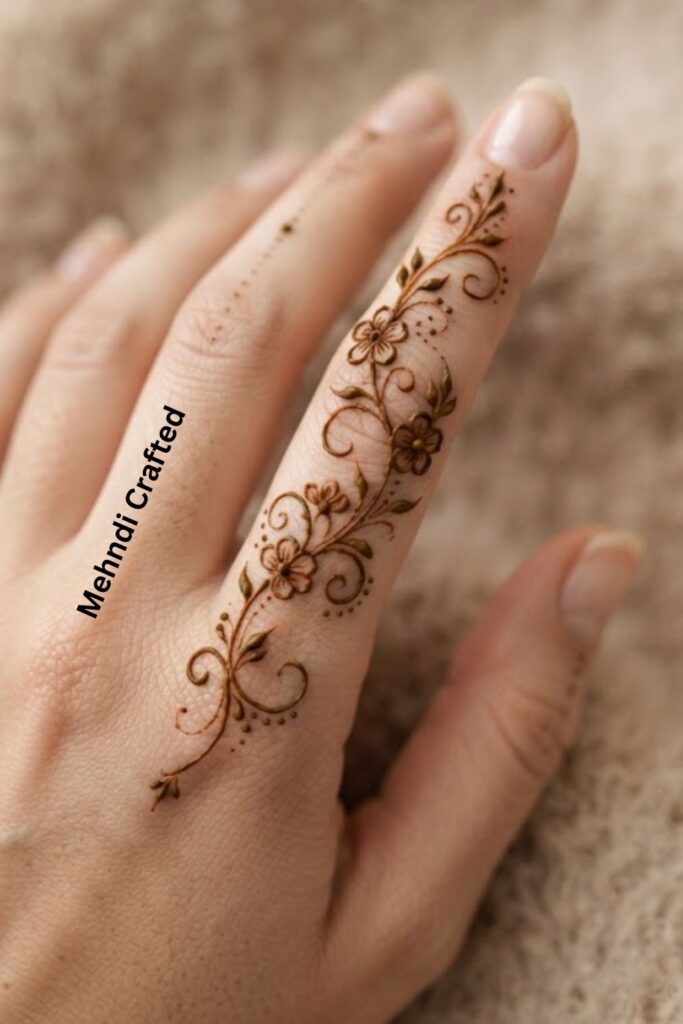 Finger Floral Vine Tattoo with delicate flowers, leaves, and fine henna details