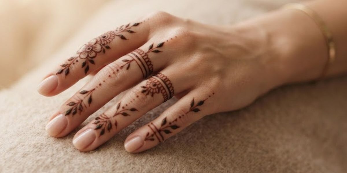 Finger Henna Tattoo Designs 2026 with a minimal floral finger henna pattern