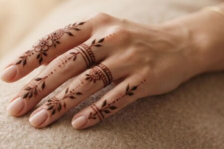 Finger Henna Tattoo Designs 2026 with a minimal floral finger henna pattern