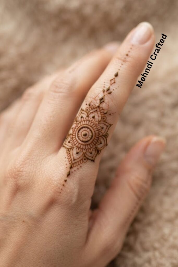 Finger Mandala-Inspired Henna with a delicate circular mandala pattern