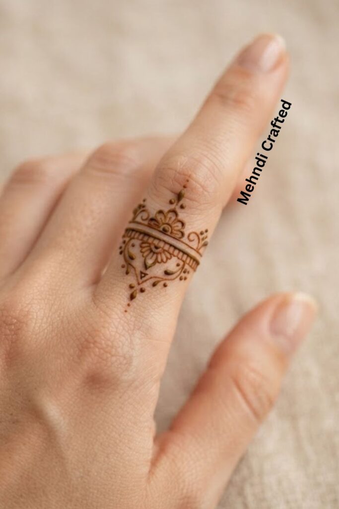 Finger Ring Henna Tattoo with a delicate jewelry-inspired henna band