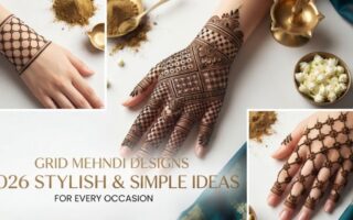 Grid Mehndi Designs 2026 with a modern geometric pattern on the hand
