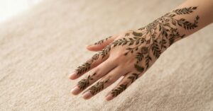 Leafy Mehndi Designs 2026 with elegant leafy vine pattern