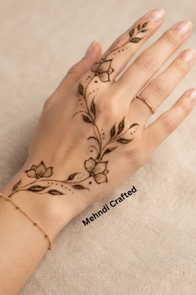 One Line Arabic Style Mehndi Design with a delicate flowing floral vine