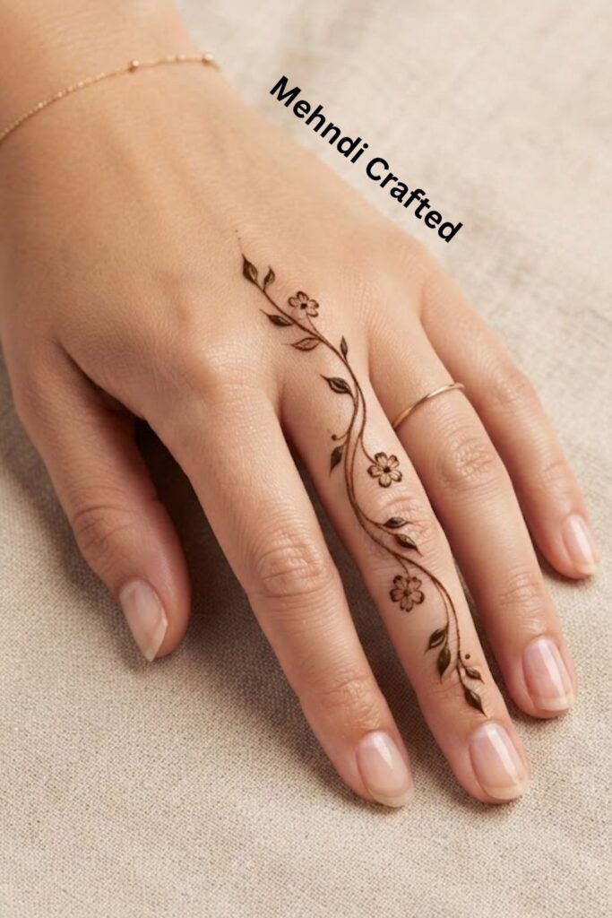 One Line Floral Finger Vine Mehndi Design with tiny flowers and delicate leaves