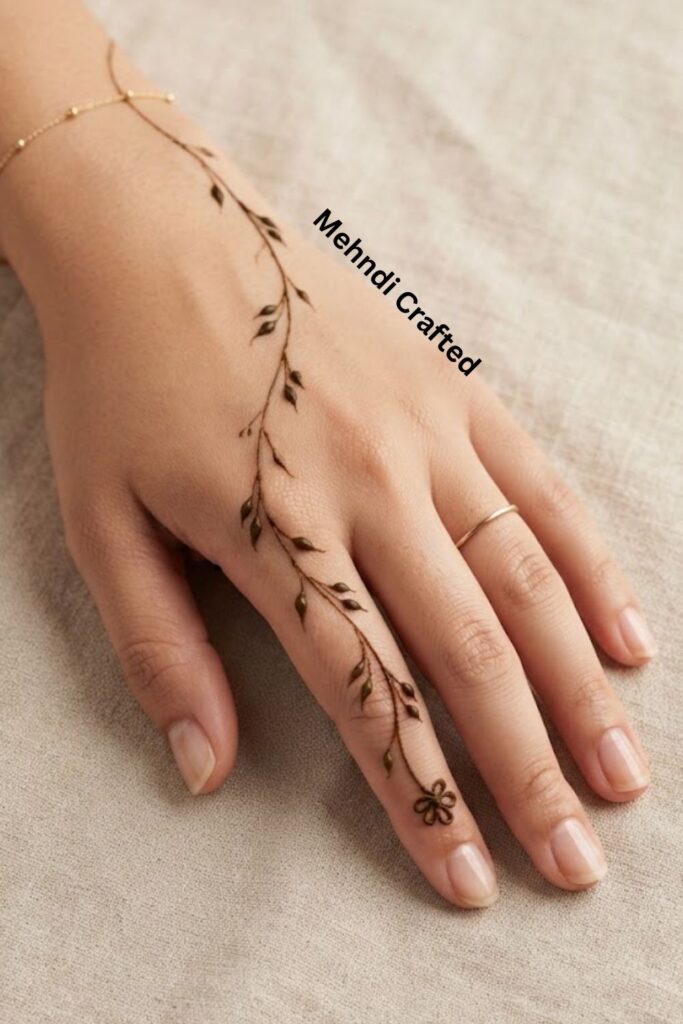 One Line Leaf Vine Mehndi Design with a delicate flowing leafy pattern