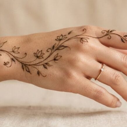 One Line Mehndi Designs 2026 featuring a simple minimalist floral and leafy henna pattern