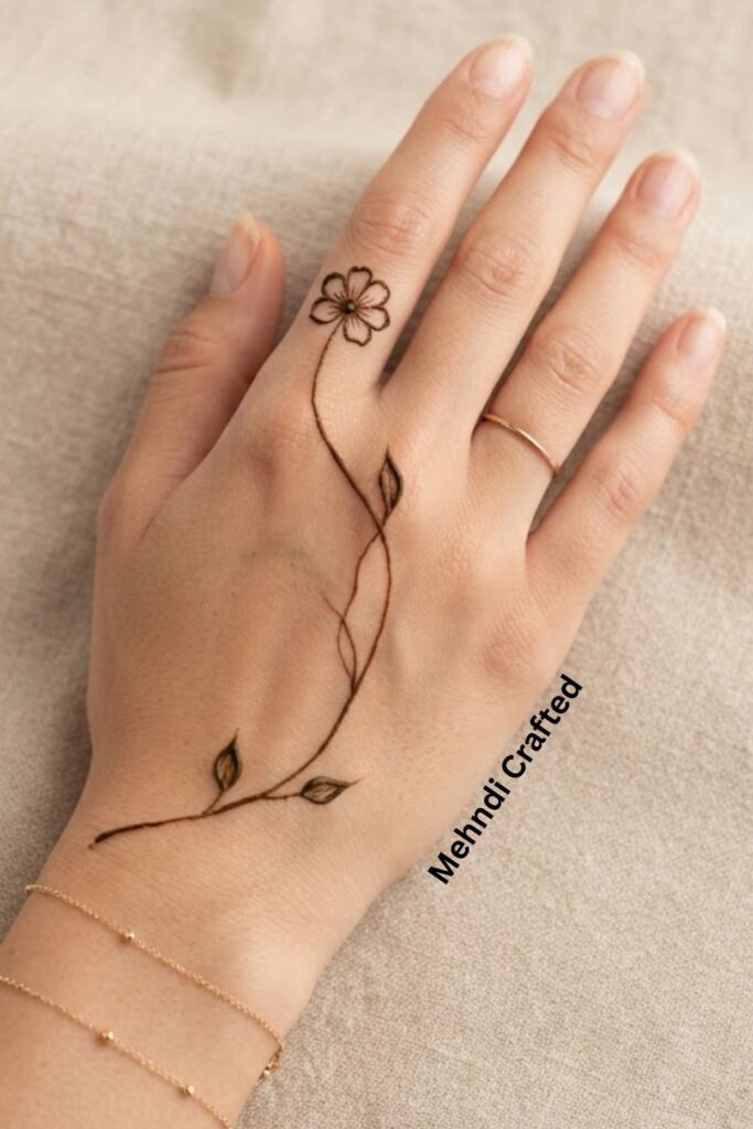 Simple One Line Floral Mehndi Design with a delicate flower and leafy vine
