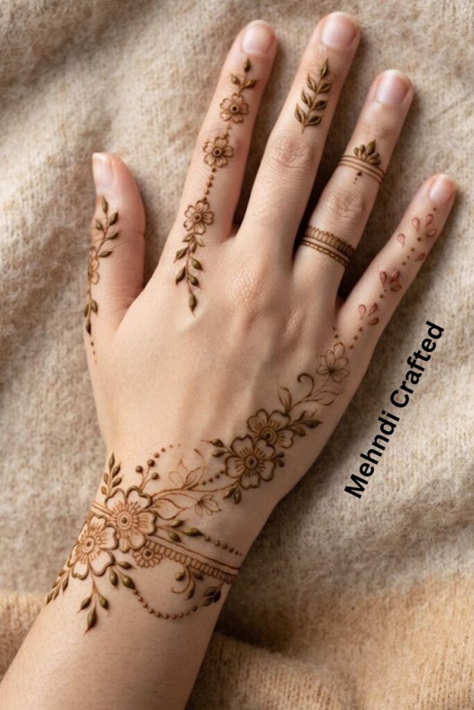 Simple Floral Bracelet Mehndi Design with finger details