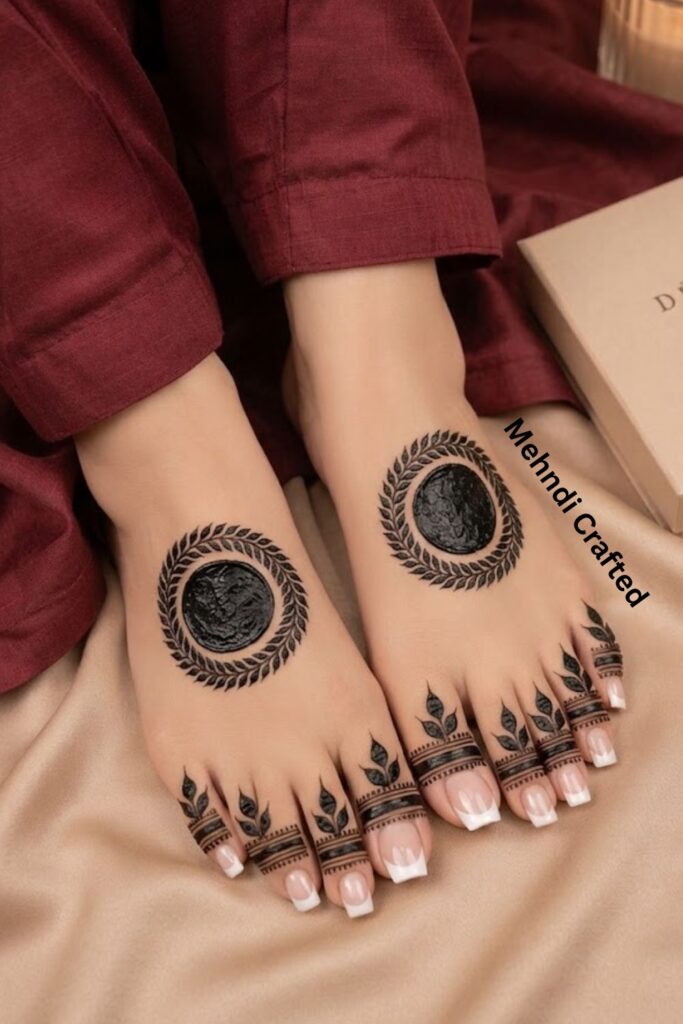 Small mandala foot mehndi design with delicate details